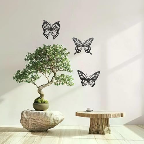 Hanwares Metal Butterfly Wall Decor 3pcs Black Metal Butterfly Wall Decoration, Versatile Wall Decoration for Living Room, Bedroom and Bathroom - Large Size 3 (1Pack (3pcs))