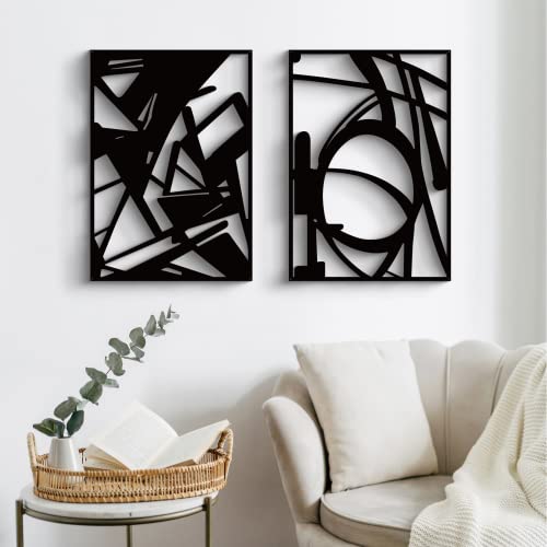 4 Pack Black Abstract Metal Wall Art, Minimalist Décor Single Line Art Wall Décor, 3D Textured Metal Wall Sculptures, for Living Room Bedroom Bathroom Study Room (Black Abstract, M Size 16 x 11'')
