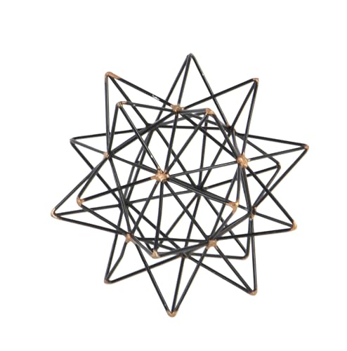 Metal Geometric Decorative Sculpture Home Decor Statue with Gold Accents, Accent Figurine 7" x 7" x 7", Black