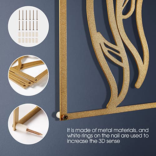 Hanwares 3 Pcs Gold Metal Wall Decor, Minimalist Floral Women Line Drawing Wall Art, Elegant Abstract Lady Silhouette Metal Wall Hanging for Home Bedroom Living Room