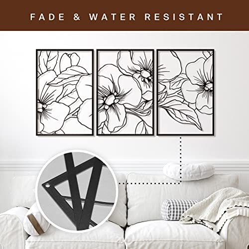 Black Minimalist Floral Single Line Metal Wall Art Decor - 18"X12" 3 Packs Black Floral Abstract Minimalist Lines Wall signs for Hanging home wall decor