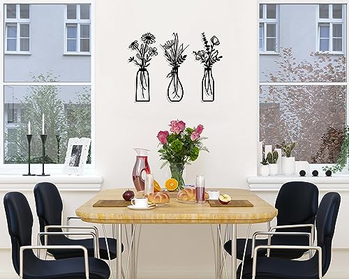 Hanwares 3 Pieces Metal Flowers Wall Arts - Rustic Farmhouse Decor Black Minimalist Flower Wall Decors for Living room Bathroom Bedroom Dining Room - Housewarming Gifts(Black, Vase-C)
