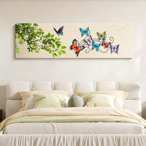 Hanwares Metal Butterflies Wall Decor Art, 22"×13.3", Indoor & Outdoor Decoration, 3D Colorful Hanging Butterfly Decorations for Patio Garden Fence Yard
