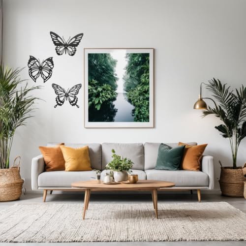 Hanwares Metal Butterfly Wall Decor 3pcs Black Metal Butterfly Wall Decoration, Versatile Wall Decoration for Living Room, Bedroom and Bathroom - Large Size 3 (1Pack (3pcs))