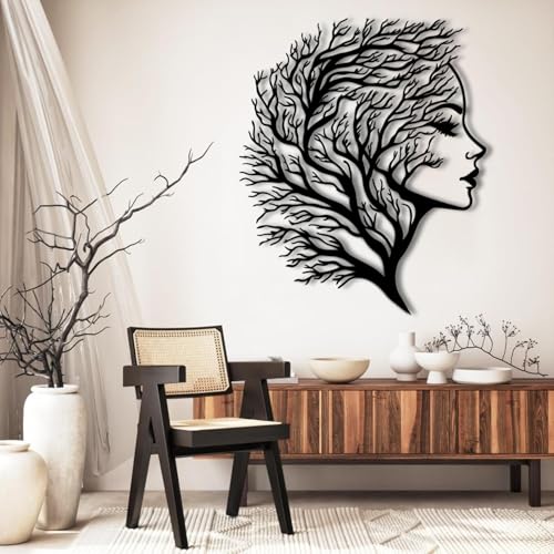 Abstract Face Metal Wall Art - Abstract Face Metal Wall Art, Women Wall Art Decor Tree of Life, Metal Tree Branch Wall…