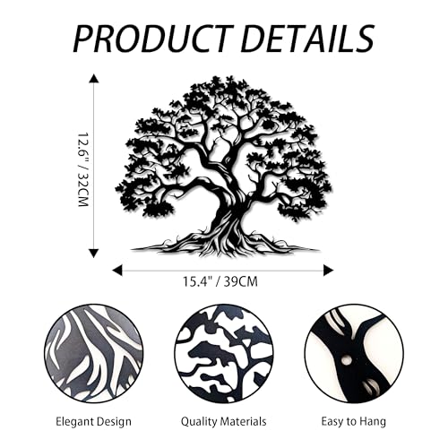 Metal Tree Wall Art - Hanwares Tree of Life Wall Art,Metal Tree Wall Decor in Matte Black,Nature-Inspired Tree of Life…
