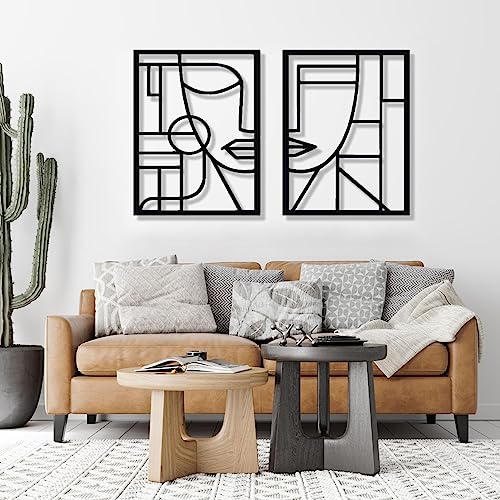 Abstract Face Metal Wall Art - Abstract Face Metal Wall Art, Geometric Face Wall Metal Decor, Minimalist Faces Line…