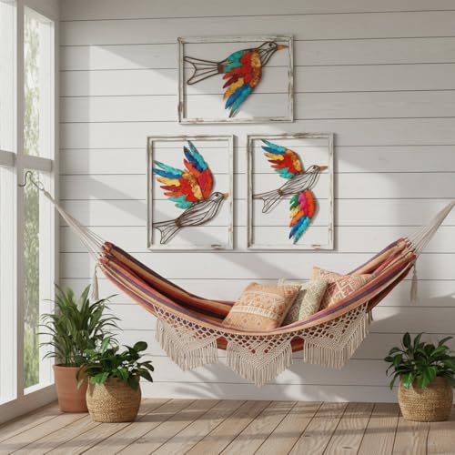 Boho Metal Wall Art - Hanwares Boho Metal Wall Art Birds,Wall Decor Colorful Bird 3 Pieces, Rustic Bird Wall…