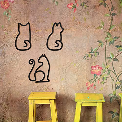 Cat Metal Wall Art - 3 Pieces Black Cat Metal Wall Art Wire Wall Sign Cat Sign Decor for Kitchen Restaurant Shop…