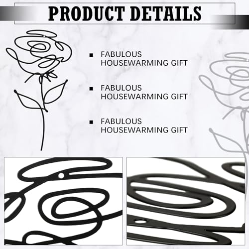 3 Set of Metal Flower Wall Decor 9.84 x 5.91 Inch Mother's Day Metal Wall Ornament Art Black Minimalist Wire Signs for Bedroom Patio Balcony Bathroom Office Restaurant Shop Presents Gifts