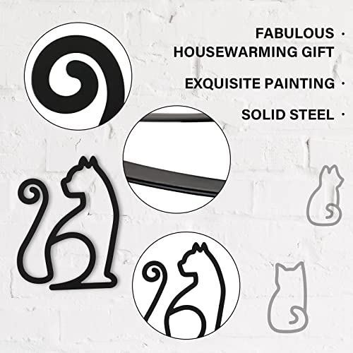 Cat Metal Wall Art - 3 Pieces Black Cat Metal Wall Art Wire Wall Sign Cat Sign Decor for Kitchen Restaurant Shop…
