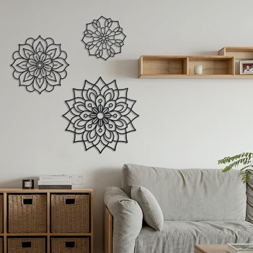 Hanwares 3 Pieces Metal Flowers Wall Decoration,Flower Art Wall Decor Farmhouse Wall Decor (Black style2)