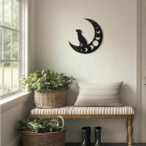 Dog Metal Wall Art - Hanwares Dog Metal Wall Art, Black Moon Wall Decor, Indoor Outdoor Hanging Decoration for Living…
