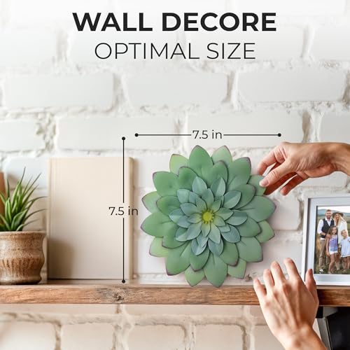 Hanwares Succulent Metal Flowers Wall Decor – Green, Hand Painted, 3D Flower Art Decoration for Living Room, Bedroom, Kitchen, Bathroom - Floral Decor for Indoor & Outdoor Use