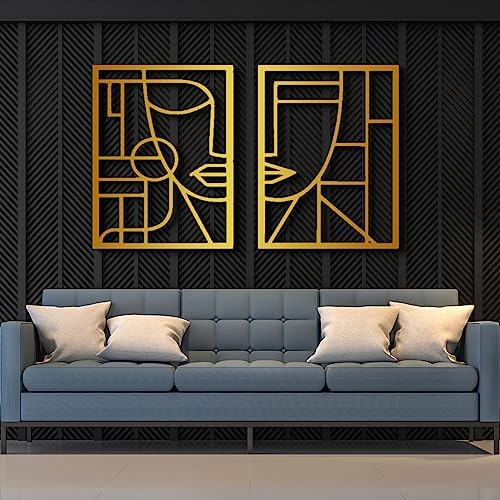 Abstract Face Metal Wall Art - Abstract Face Metal Wall Art, Geometric Face Wall Metal Decor, Minimalist Faces Line…