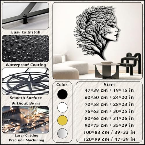 Abstract Face Metal Wall Art - Abstract Face Metal Wall Art, Women Wall Art Decor Tree of Life, Metal Tree Branch Wall…