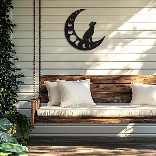 Dog Metal Wall Art - Hanwares Dog Metal Wall Art, Black Moon Wall Decor, Indoor Outdoor Hanging Decoration for Living…