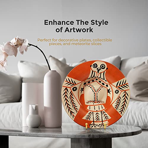Hanwares Plate Stands for Display - 6 Inch Plate Holder Display Stand + Metal Frame Holder Stand for Picture, Decorative Plate, Photo Easel, Tabletop Art (Gold 2 Pack)