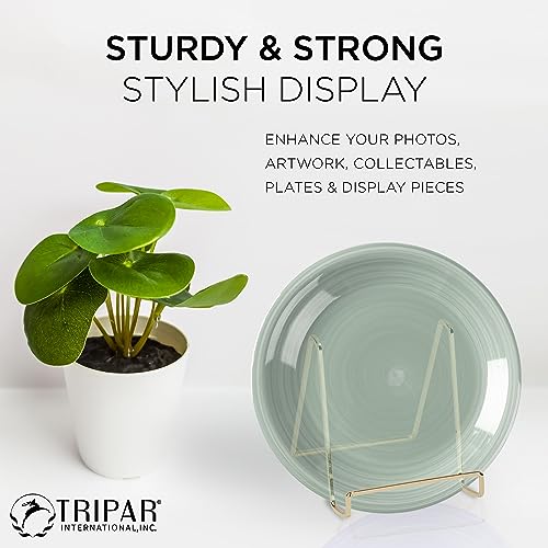 Square Metal Wire Stand, Brass Finish (4-Inch Depth) - Tabletop Easel Display - Handcrafted Edge Design For Sleek & Modern Look - Perfect for Books, Plates, Photos & More