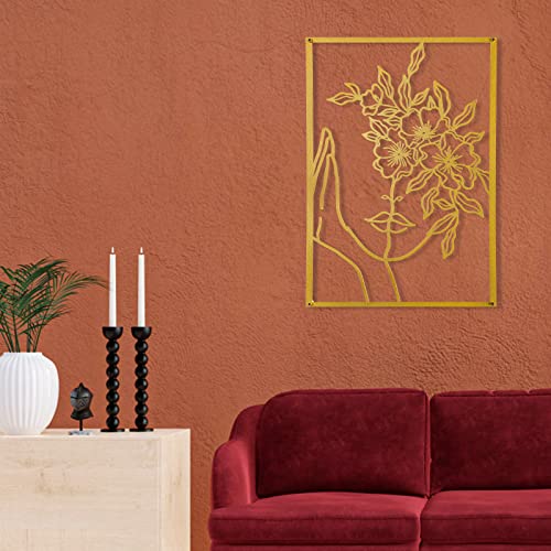 Hanwares 3 Pcs Gold Metal Wall Decor, Minimalist Floral Women Line Drawing Wall Art, Elegant Abstract Lady Silhouette Metal Wall Hanging for Home Bedroom Living Room