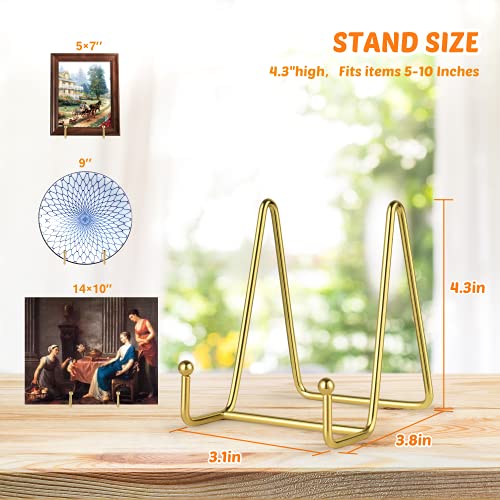 Hanwares 2 Pack 4 Inch Gold Plate Stands for Display, Metal Square Wire Easel Stand, Plate Holder Display Stands, Picture Frame Stands for Display Photos, Decorative Platter, Book and Table Top Arts
