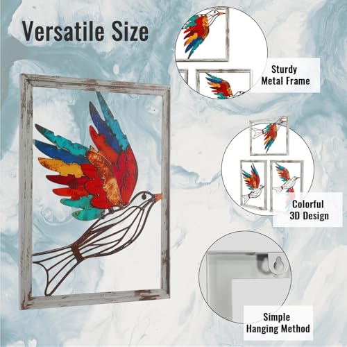 Boho Metal Wall Art - Hanwares Boho Metal Wall Art Birds,Wall Decor Colorful Bird 3 Pieces, Rustic Bird Wall…