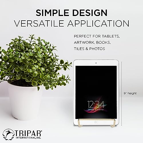 Square Metal Wire Stand, Brass Finish (4-Inch Depth) - Tabletop Easel Display - Handcrafted Edge Design For Sleek & Modern Look - Perfect for Books, Plates, Photos & More