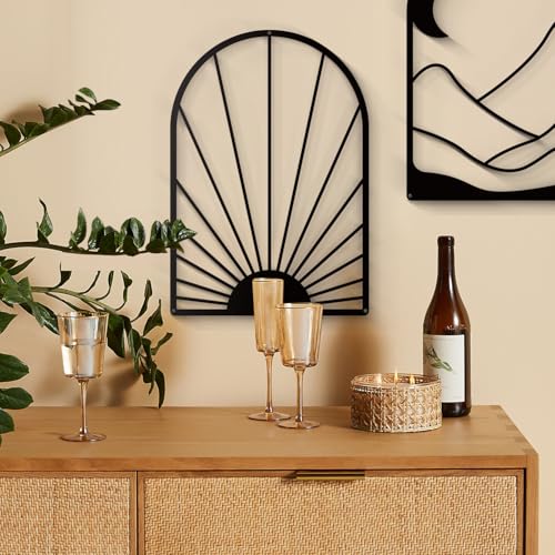 Boho Metal Wall Art - Hanwares Black Metal Boho Wall Decor, Modern Arch Sun and Mountain Wall Art, Bohemian Minimalist…