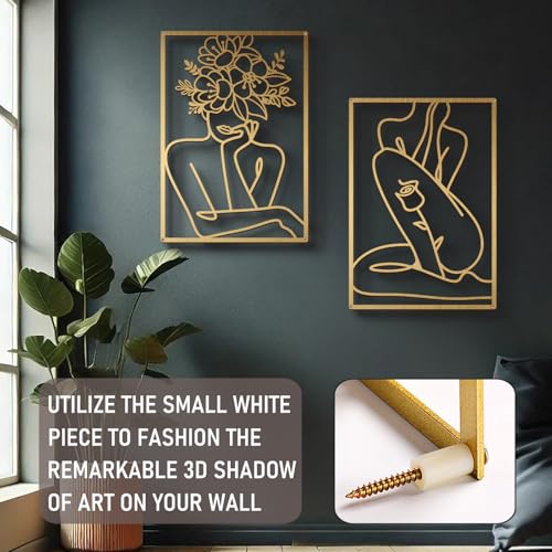 Gold Metal Wall Art - Hanwares Gold Metal Wall Art, Abstract Flower Line Sculpture, Gold Minimalist Modern Wall Decor…