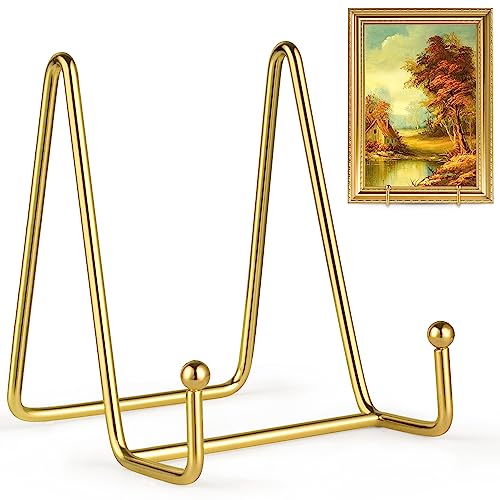 Hanwares 2 Pack 4 Inch Gold Plate Stands for Display, Metal Square Wire Easel Stand, Plate Holder Display Stands, Picture Frame Stands for Display Photos, Decorative Platter, Book and Table Top Arts