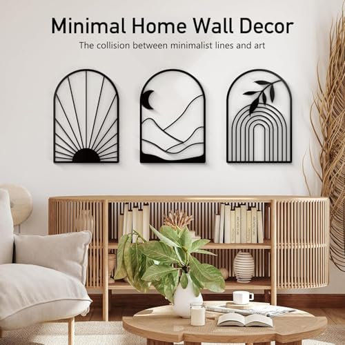 Boho Metal Wall Art - Hanwares Black Metal Boho Wall Decor, Modern Arch Sun and Mountain Wall Art, Bohemian Minimalist…