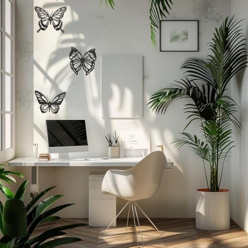 Hanwares Metal Butterfly Wall Decor 3pcs Black Metal Butterfly Wall Decoration, Versatile Wall Decoration for Living Room, Bedroom and Bathroom - Large Size 3 (1Pack (3pcs))