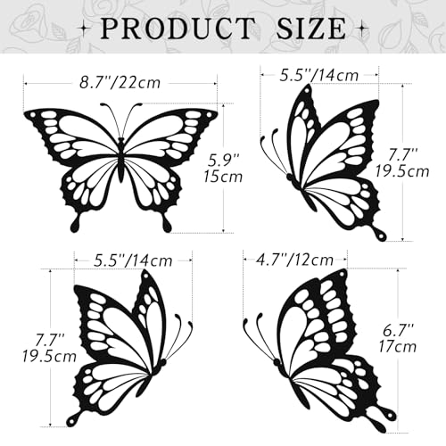 4 Pieces Metal Butterfly Wall Decor - Butterflies Metal Wall Art for Living Room Dining Room Bedroom Bathroom Kitchen | Black | Lightweight | Cute and Modern | Easy to Install