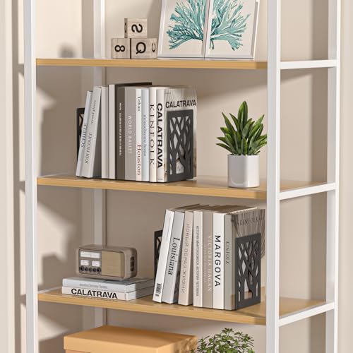 Modern Metal Bookends - Hanwares 6-Piece Modern Metal Bookends for Shelves, Black Tree Book Ends for Books, Decorative…