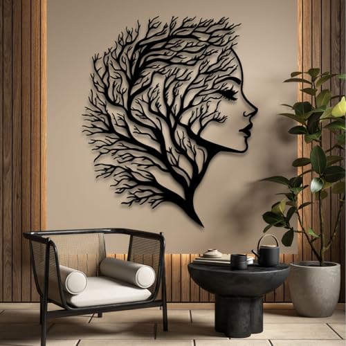 Abstract Face Metal Wall Art - Abstract Face Metal Wall Art, Women Wall Art Decor Tree of Life, Metal Tree Branch Wall…