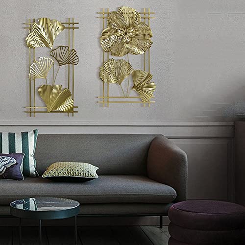 Gold Metal Wall Art - Hanwares Wall Decor Wall Sculpture Decor Gold Metal Wall Art Set of 2,Golden Leaf Wall Hanging…