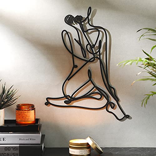 Metal Wall Art - Female Wire Decor, Abstract Style for Bedroom, Bathroom, Living Room, 13.8 x 11.8 Inch (Black)