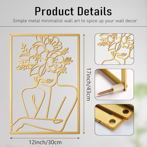 Gold Metal Wall Art - Hanwares Gold Metal Wall Art, Abstract Flower Line Sculpture, Gold Minimalist Modern Wall Decor…