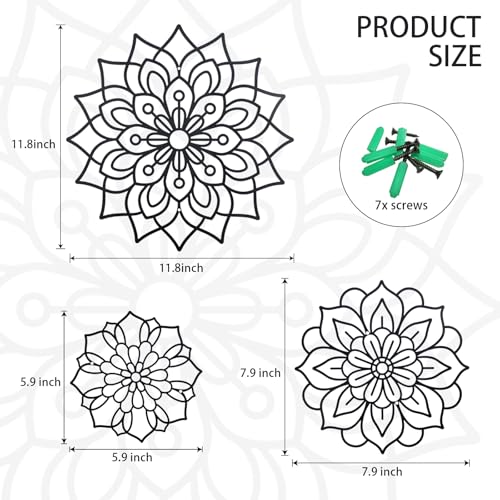 Hanwares 3 Pieces Metal Flowers Wall Decoration,Flower Art Wall Decor Farmhouse Wall Decor (Black style2)