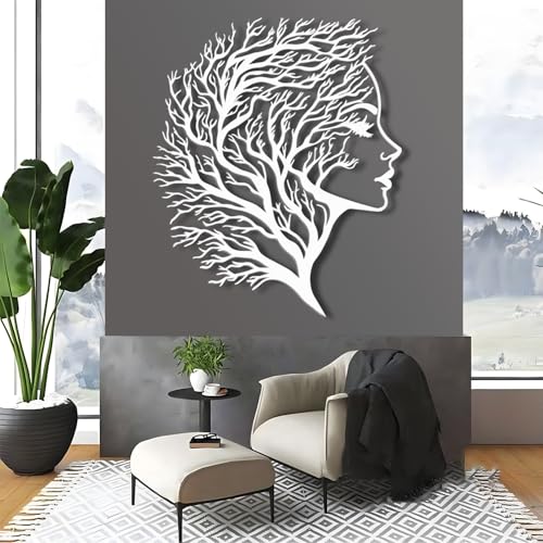 Abstract Face Metal Wall Art - Abstract Face Metal Wall Art, Women Wall Art Decor Tree of Life, Metal Tree Branch Wall…