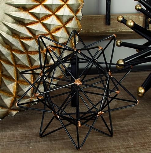 Metal Geometric Decorative Sculpture Home Decor Statue with Gold Accents, Accent Figurine 7" x 7" x 7", Black