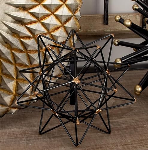 Metal Geometric Decorative Sculpture Home Decor Statue with Gold Accents, Accent Figurine 7" x 7" x 7", Black