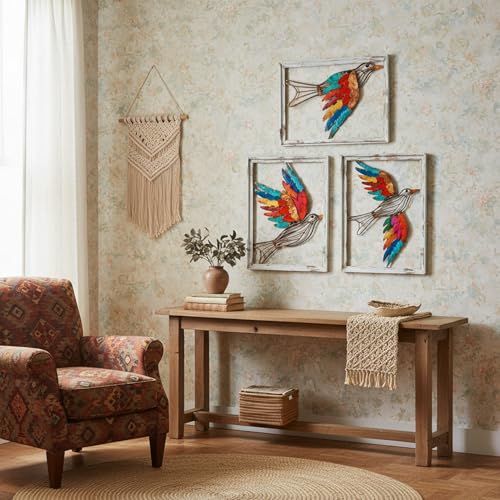Boho Metal Wall Art - Hanwares Boho Metal Wall Art Birds,Wall Decor Colorful Bird 3 Pieces, Rustic Bird Wall…