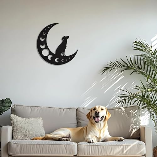 Dog Metal Wall Art - Hanwares Dog Metal Wall Art, Black Moon Wall Decor, Indoor Outdoor Hanging Decoration for Living…