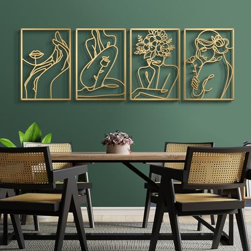 Gold Metal Wall Art - Hanwares Gold Metal Wall Art, Abstract Flower Line Sculpture, Gold Minimalist Modern Wall Decor…