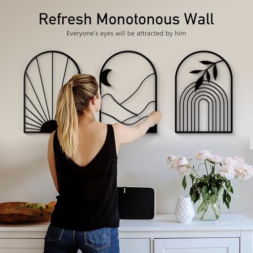 Boho Metal Wall Art - Hanwares Black Metal Boho Wall Decor, Modern Arch Sun and Mountain Wall Art, Bohemian Minimalist…