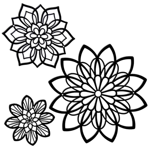 Hanwares 3 Pieces Metal Flowers Wall Decor, Black Wall Decors, Flower Art Wall Decor Farmhouse Wall Decoration Multiple Flowers Hanging Decor for Bathroom Living Room Garden Office (Black Elegant)