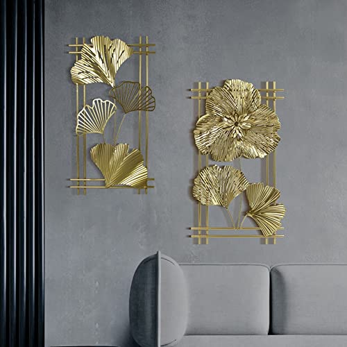 Gold Metal Wall Art - Hanwares Wall Decor Wall Sculpture Decor Gold Metal Wall Art Set of 2,Golden Leaf Wall Hanging…