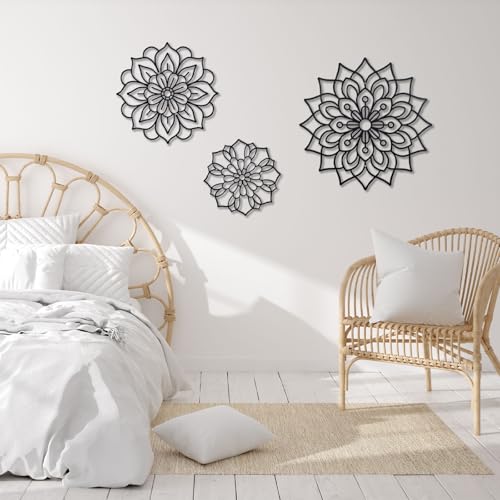 Hanwares 3 Pieces Metal Flowers Wall Decoration,Flower Art Wall Decor Farmhouse Wall Decor (Black style2)