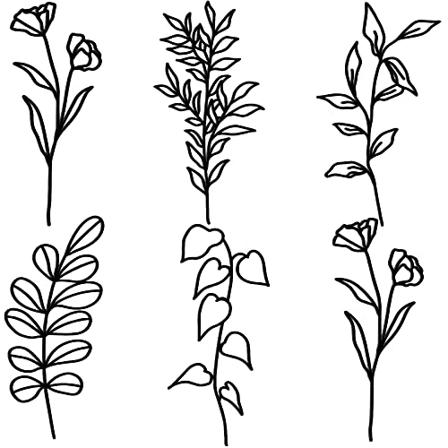 Hanwares 6 Pieces Metal Wall Art Minimalist Line Decor Flower Black Botanical Leaf Metal Art Modern Natural Floral Line Wall Decorations for Bedroom Living Room Bathroom Kitchen Outdoor